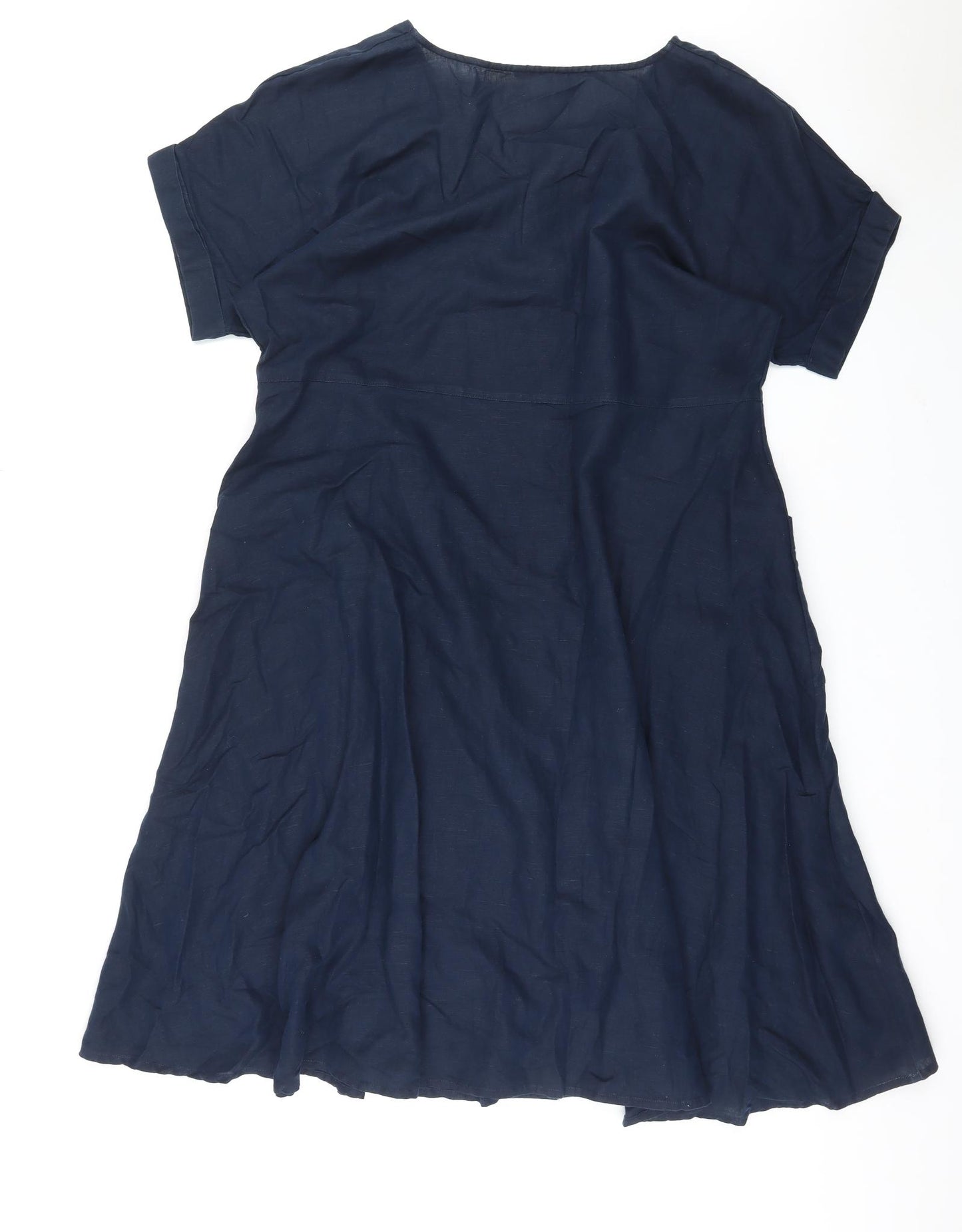 Monsoon Womens Blue Linen Shirt Dress Size 20 V-Neck Button
