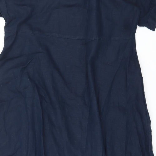 Monsoon Womens Blue Linen Shirt Dress Size 20 V-Neck Button