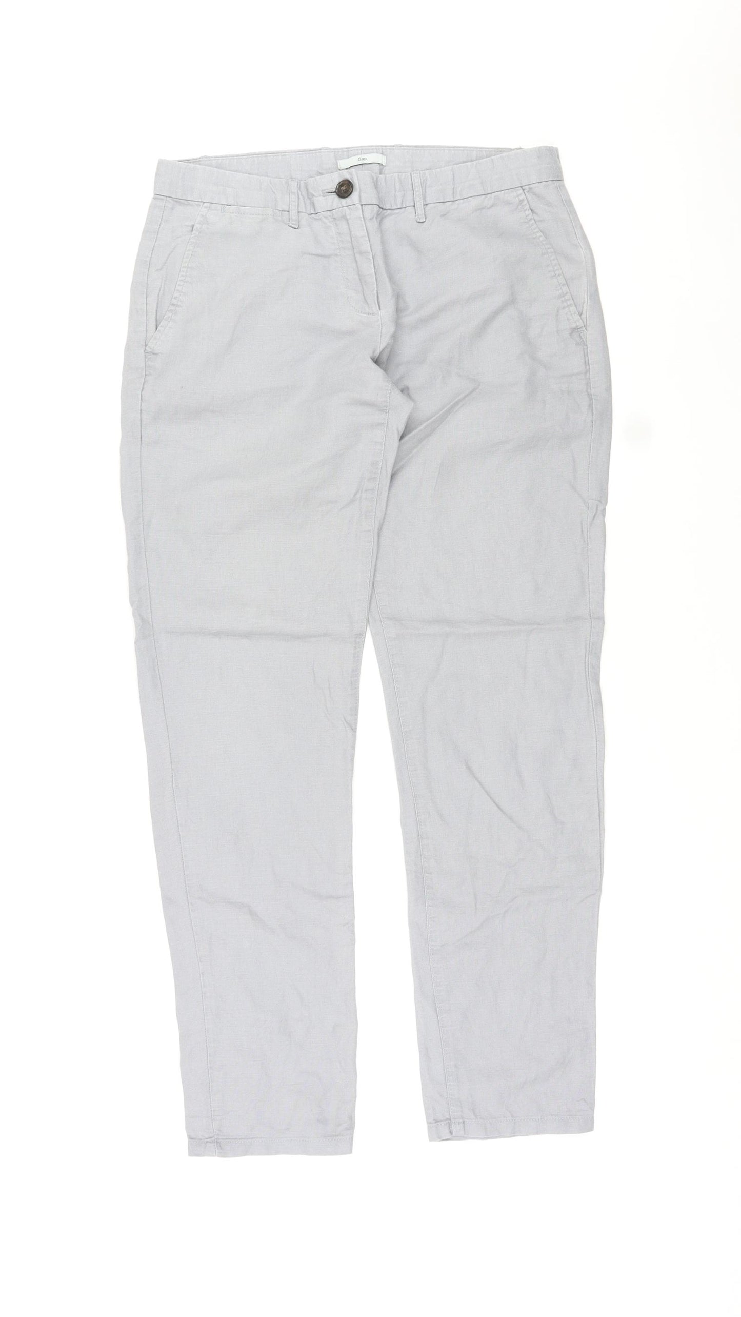 Gap Womens Grey Linen Chino Trousers Size 4 L27 in Regular Zip
