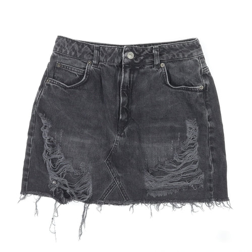 Topshop Womens Black Cotton Mini Skirt Size 10 Zip - Distressed