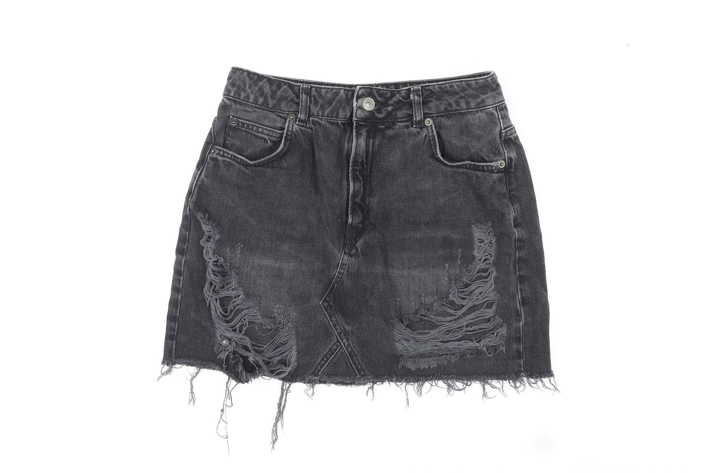 Topshop Womens Black Cotton Mini Skirt Size 10 Zip - Distressed