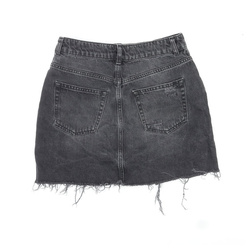 Topshop Womens Black Cotton Mini Skirt Size 10 Zip - Distressed