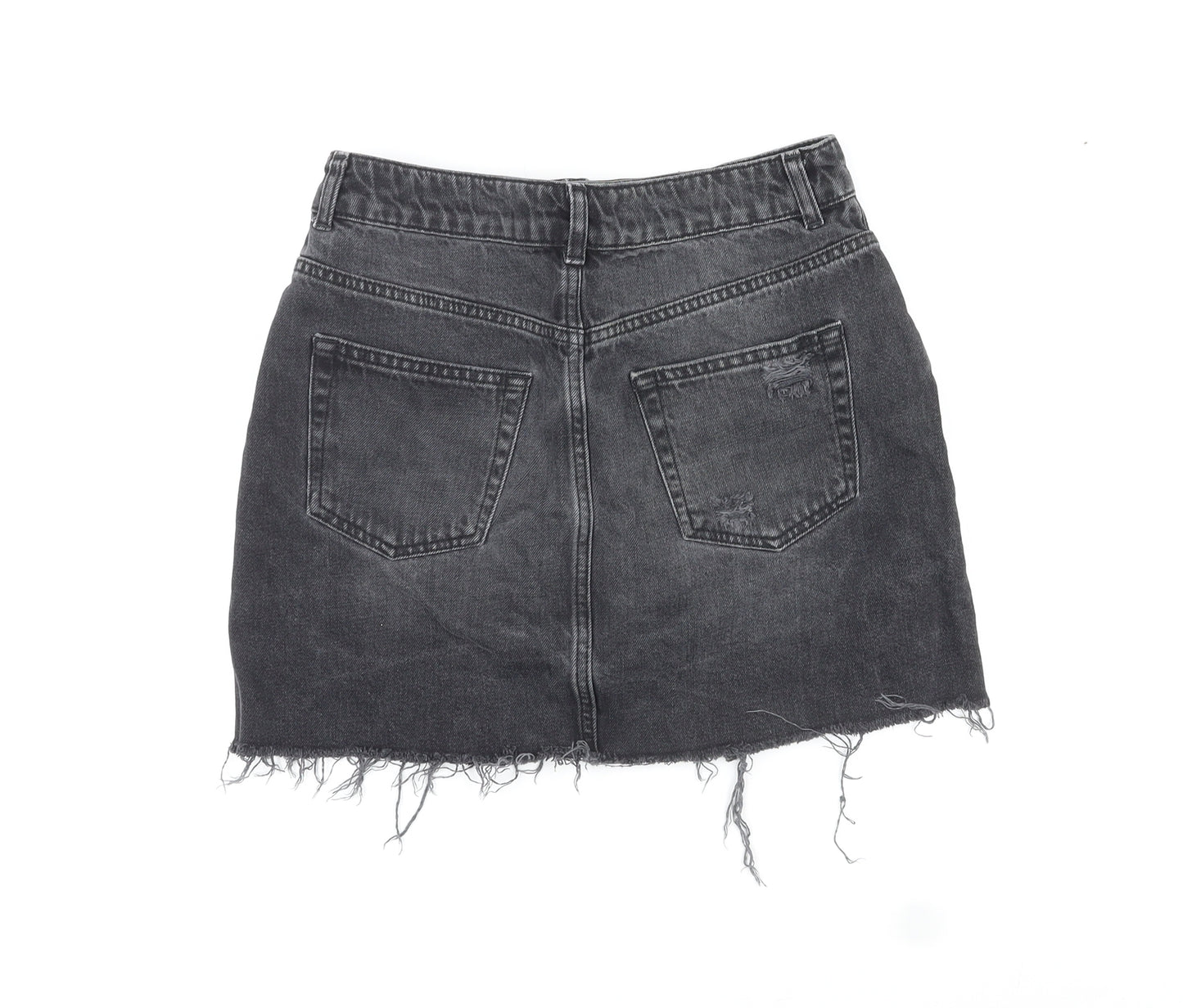 Topshop Womens Black Cotton Mini Skirt Size 10 Zip - Distressed