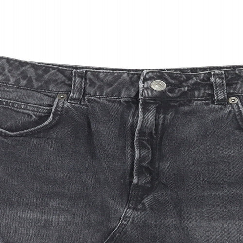 Topshop Womens Black Cotton Mini Skirt Size 10 Zip - Distressed
