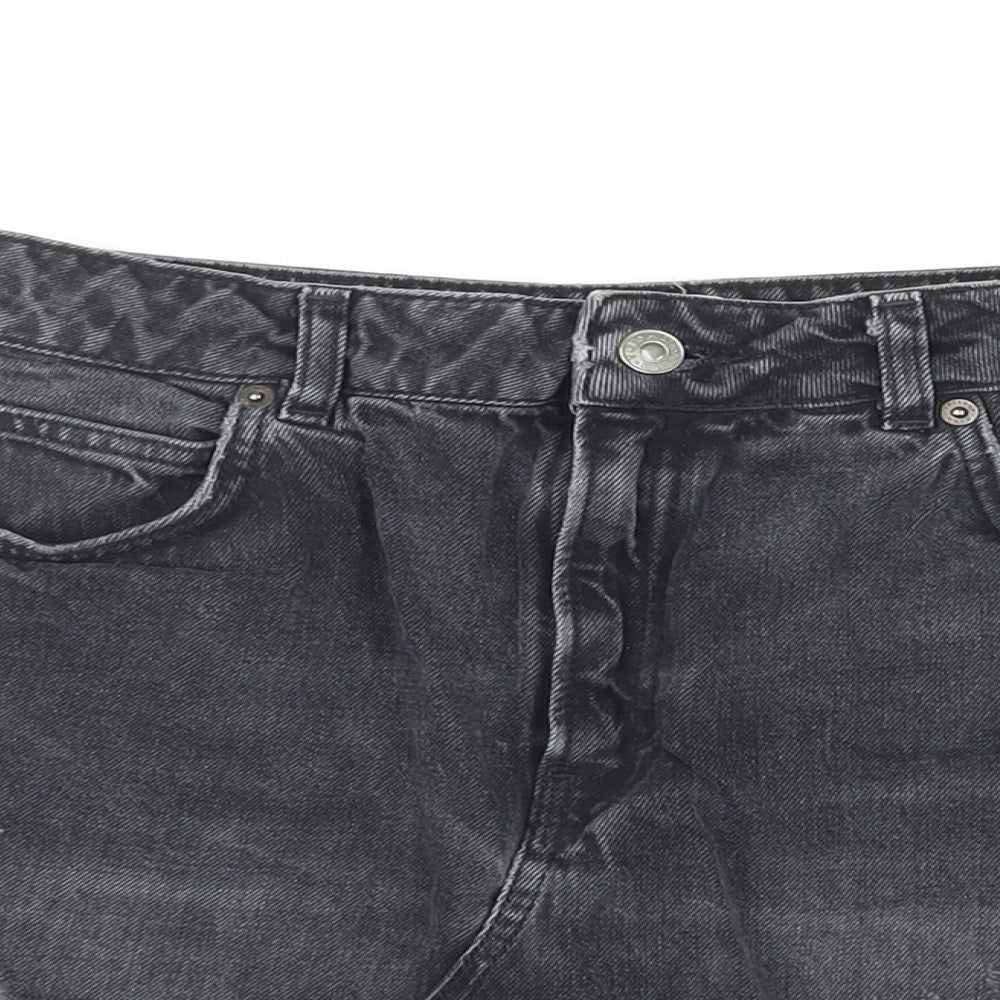 Topshop Womens Black Cotton Mini Skirt Size 10 Zip - Distressed