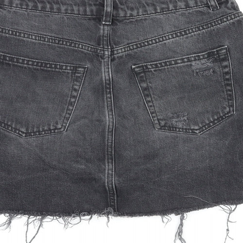 Topshop Womens Black Cotton Mini Skirt Size 10 Zip - Distressed