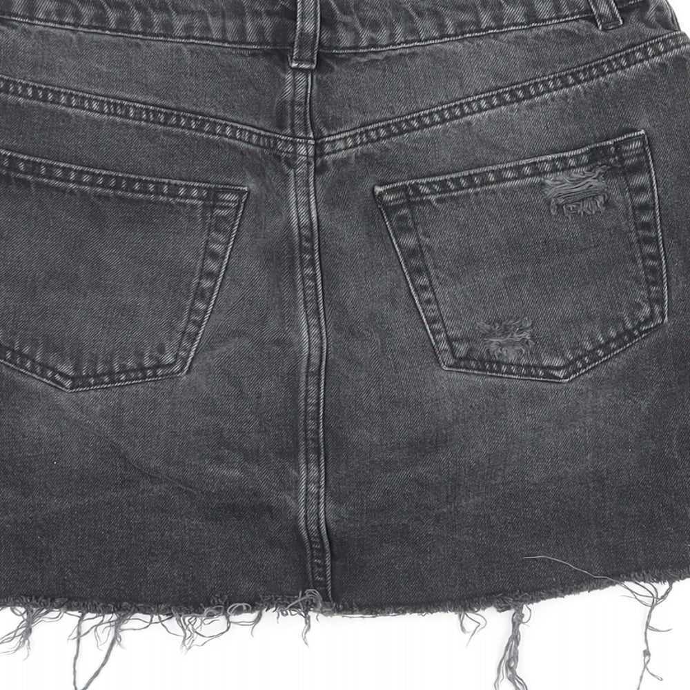 Topshop Womens Black Cotton Mini Skirt Size 10 Zip - Distressed