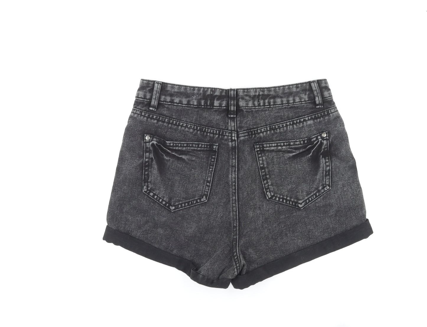 Denim & Co. Womens Black Cotton Hot Pants Shorts Size 10 L3 in Regular Zip