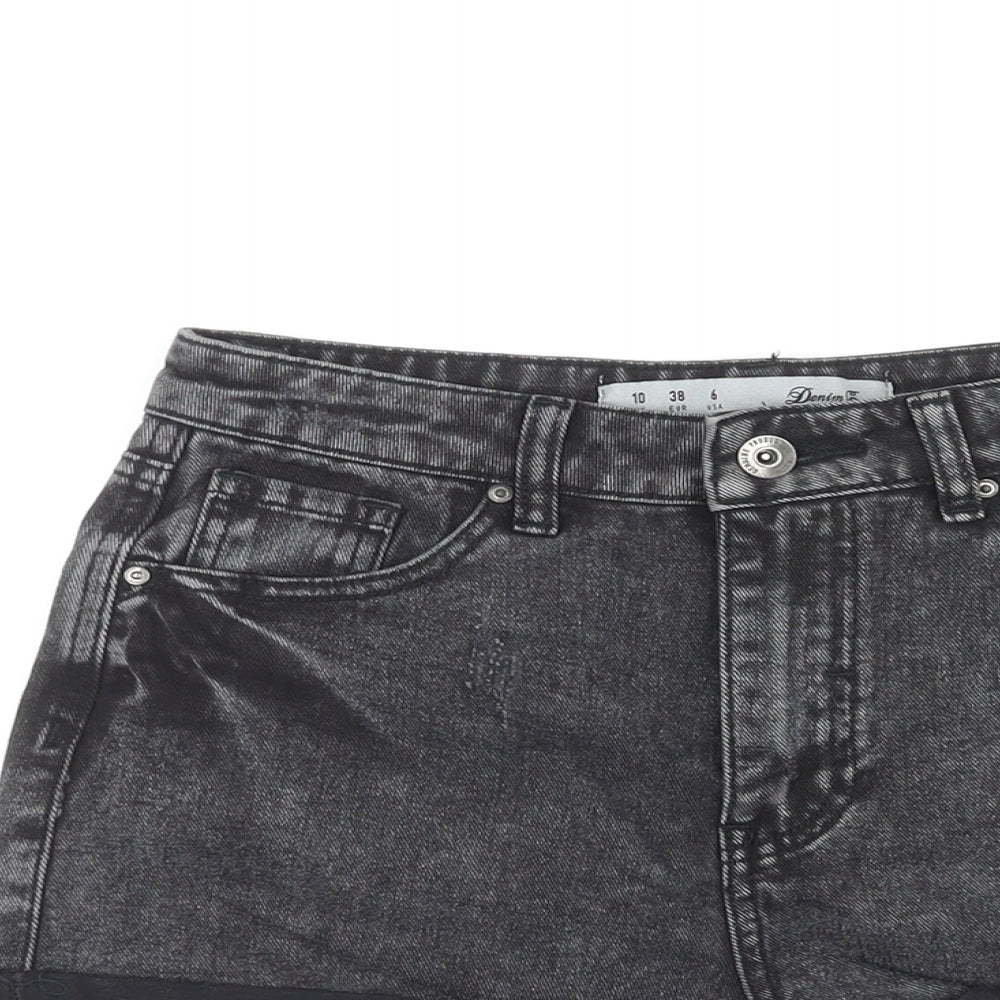 Denim & Co. Womens Black Cotton Hot Pants Shorts Size 10 L3 in Regular Zip