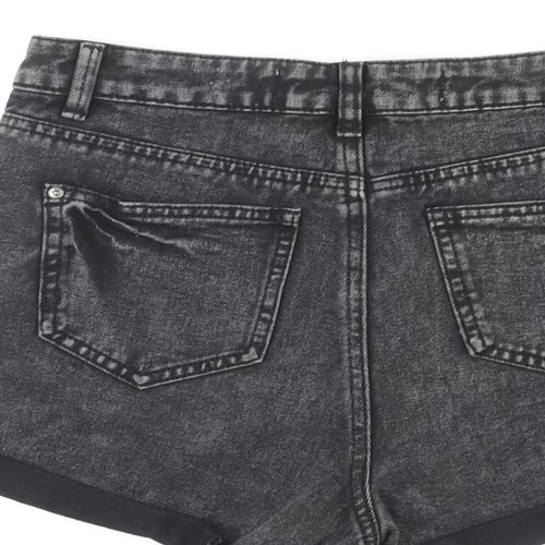 Denim & Co. Womens Black Cotton Hot Pants Shorts Size 10 L3 in Regular Zip