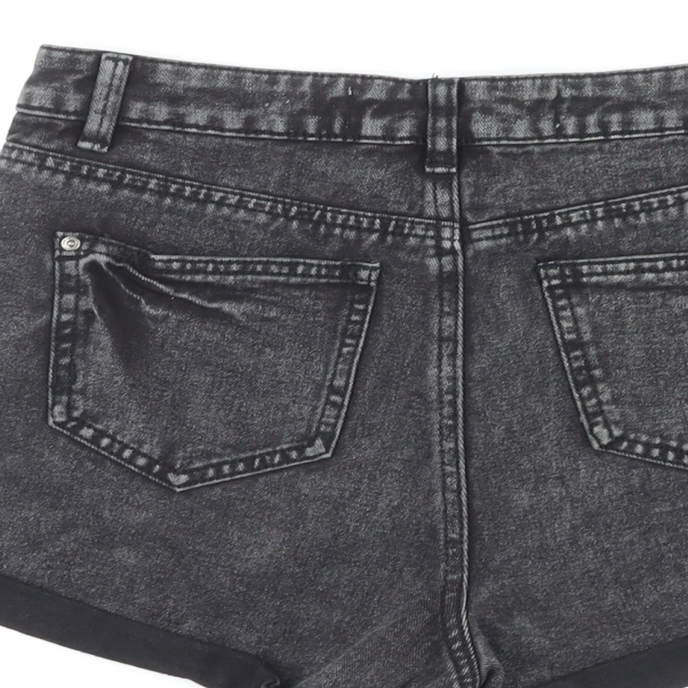 Denim & Co. Womens Black Cotton Hot Pants Shorts Size 10 L3 in Regular Zip