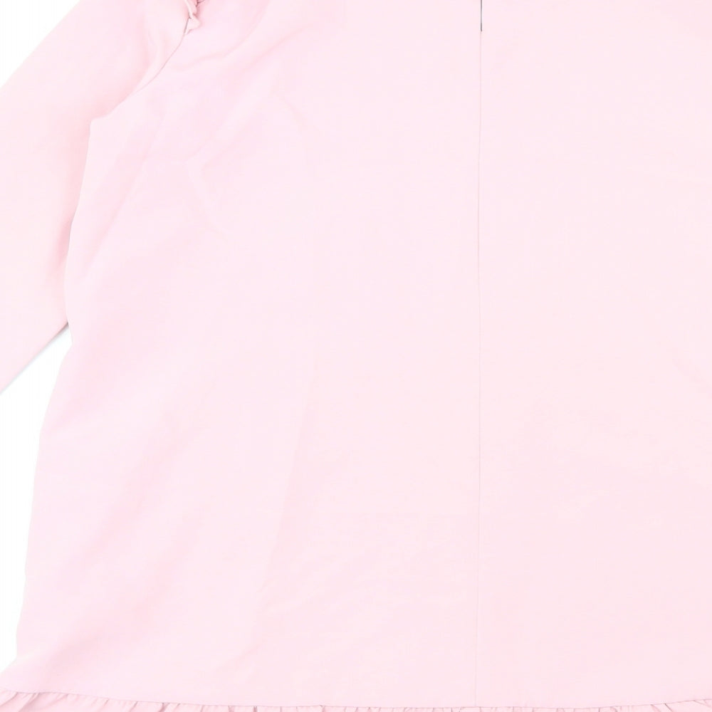 Zara Womens Pink Polyester Shift Size M Round Neck Button - Pleated Sleeves and Hem