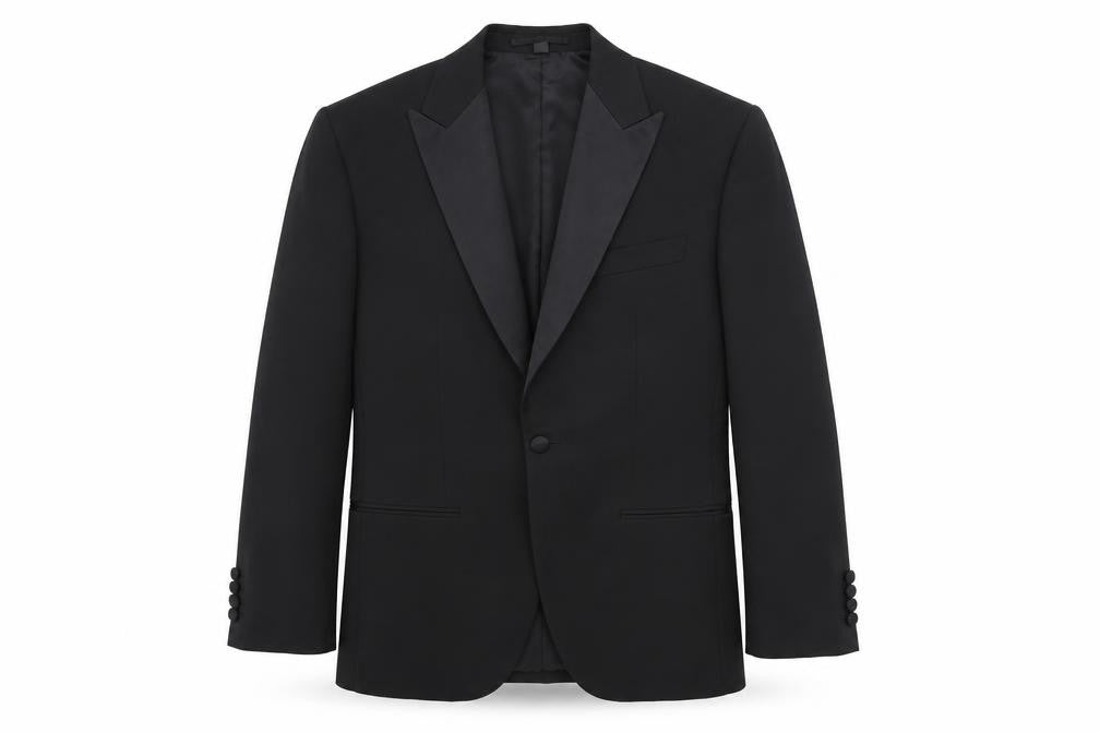 Front view of Marks & Spencer men’s black polyester jacket blazer, size 38, regular