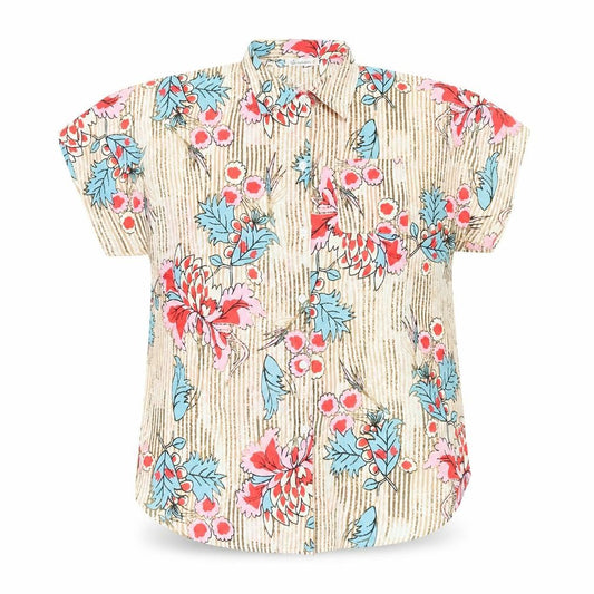 Front view of Cupshe women’s multicoloured geometric polyester basic button-up, size S, collared - striped floral
