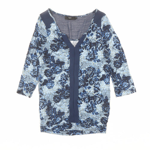 NEXT Womens Blue Fair Isle Viscose Basic Blouse Size 8 V-Neck