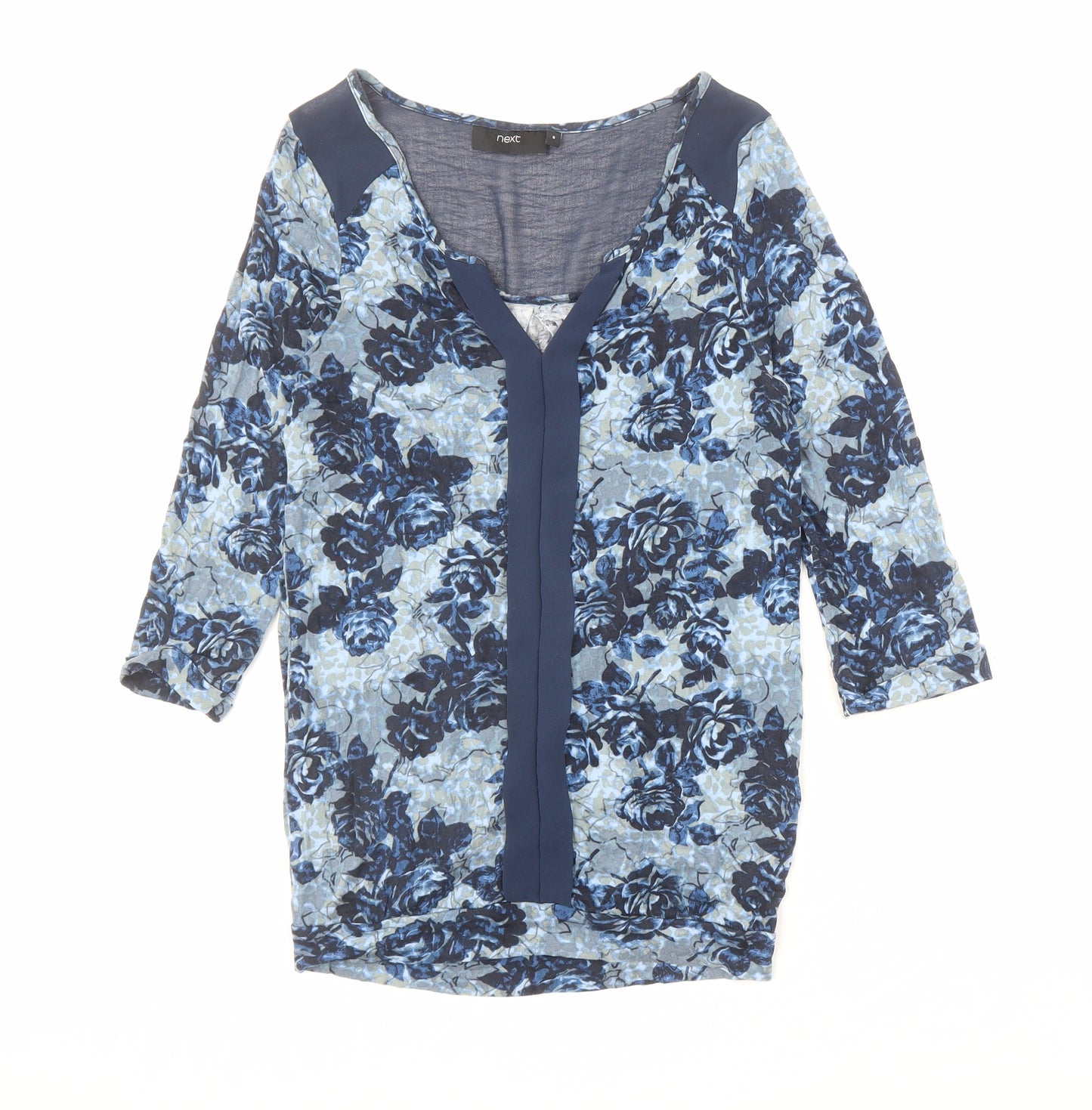 NEXT Womens Blue Fair Isle Viscose Basic Blouse Size 8 V-Neck