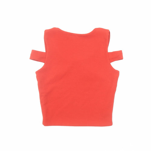 Boohoo Womens Red Polyester Cropped Tank Size 6 Round Neck - Cut Out Detail