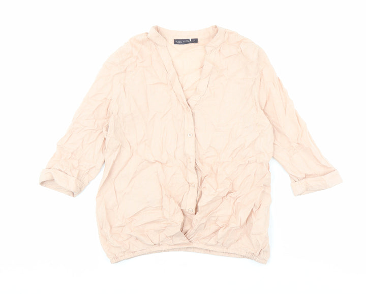 Marks and Spencer Womens Pink Modacrylic Basic Blouse Size 8 V-Neck - Elastic Waist