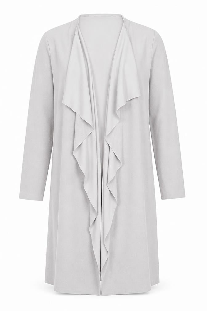 Front view of Select women’s grey polyester kimono blouse, size UK 10, v-neck - open