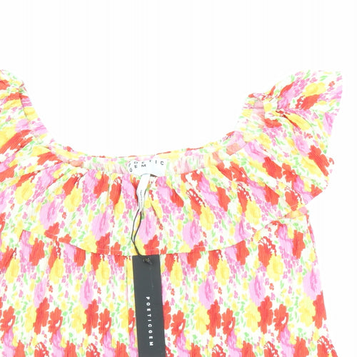 Poetic Gem Womens Multicoloured Geometric Polyester Basic Blouse Size 12 Boat Neck