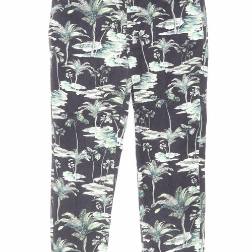 Zara Womens Black Geometric Polyester Trousers Size M L26 in Regular Zip - Tree Print