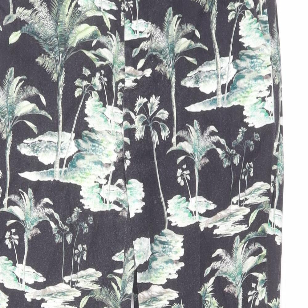 Zara Womens Black Geometric Polyester Trousers Size M L26 in Regular Zip - Tree Print