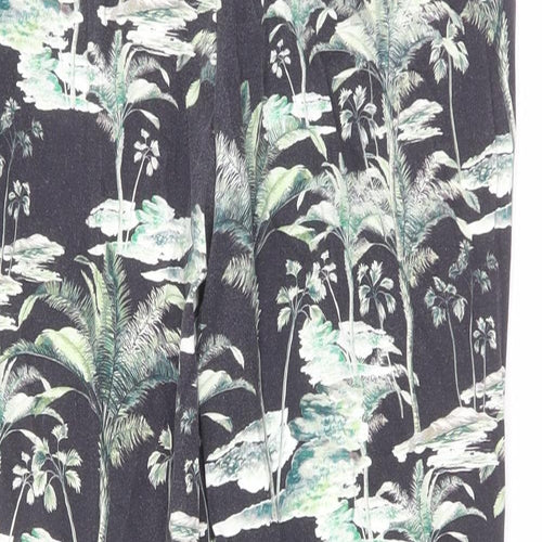 Zara Womens Black Geometric Polyester Trousers Size M L26 in Regular Zip - Tree Print