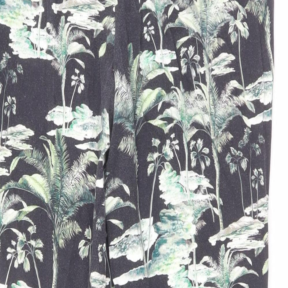 Zara Womens Black Geometric Polyester Trousers Size M L26 in Regular Zip - Tree Print