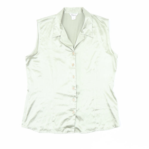 OPUS Womens Green Polyester Basic Button-Up Size 14 Collared