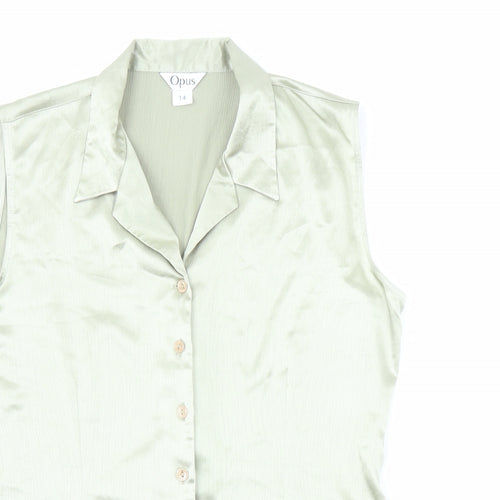 OPUS Womens Green Polyester Basic Button-Up Size 14 Collared