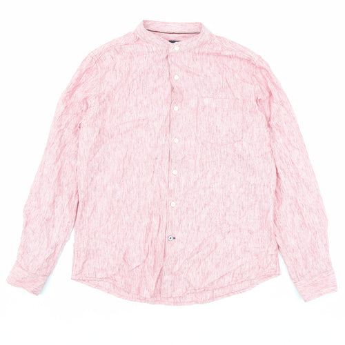 Net Play Mens Pink Cotton Button-Up Size 40 Mock Neck Button