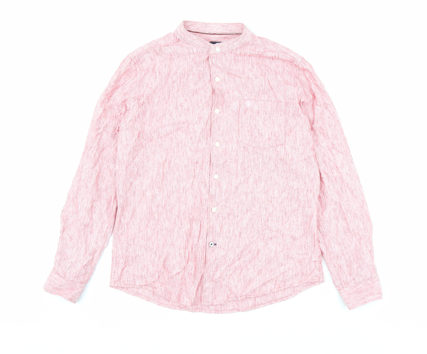 Net Play Mens Pink Cotton Button-Up Size 40 Mock Neck Button