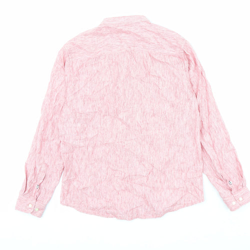 Net Play Mens Pink Cotton Button-Up Size 40 Mock Neck Button