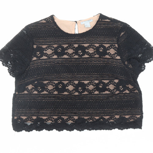 H&M Womens Black Geometric Polyamide Basic Blouse Size M Round Neck