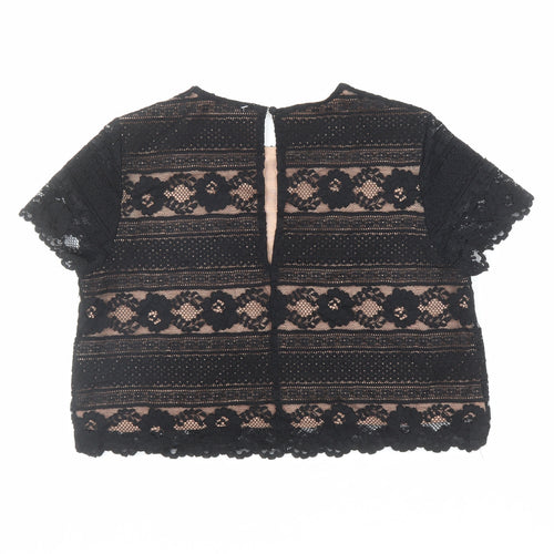 H&M Womens Black Geometric Polyamide Basic Blouse Size M Round Neck