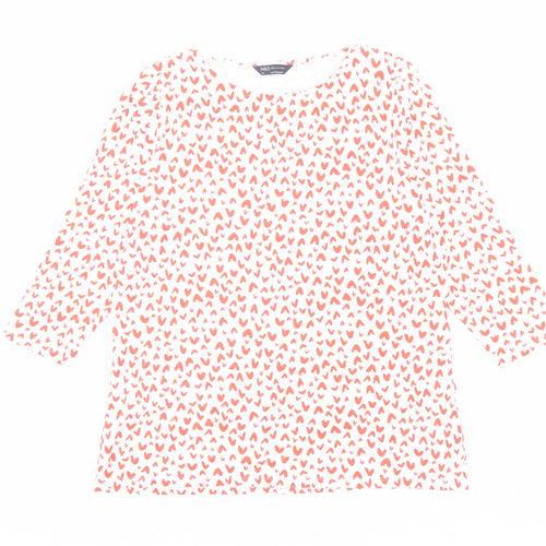 Marks and Spencer Womens White Geometric Cotton Basic T-Shirt Size 20 Boat Neck - Heart Pattern