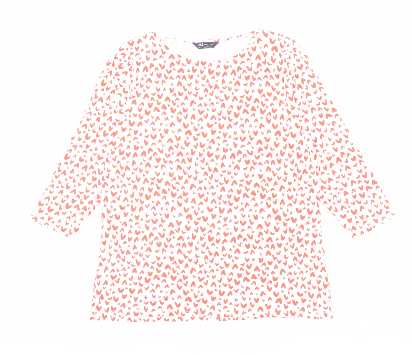 Marks and Spencer Womens White Geometric Cotton Basic T-Shirt Size 20 Boat Neck - Heart Pattern
