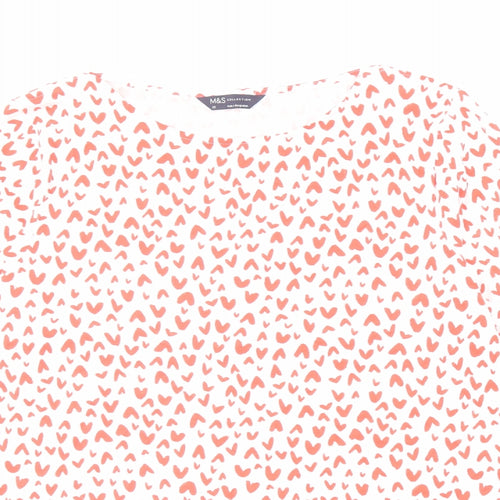 Marks and Spencer Womens White Geometric Cotton Basic T-Shirt Size 20 Boat Neck - Heart Pattern