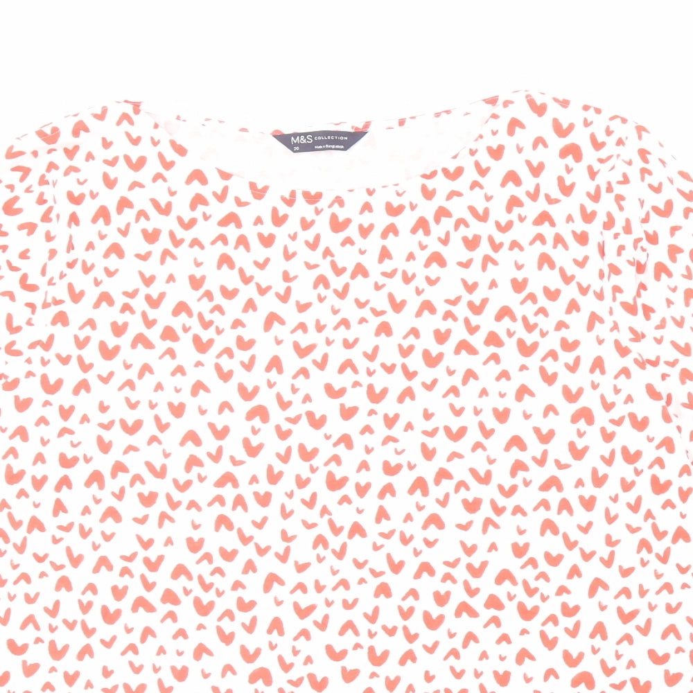 Marks and Spencer Womens White Geometric Cotton Basic T-Shirt Size 20 Boat Neck - Heart Pattern
