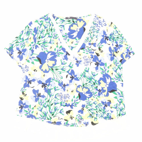 Marks and Spencer Womens Ivory Floral Viscose Basic Blouse Size 16 V-Neck
