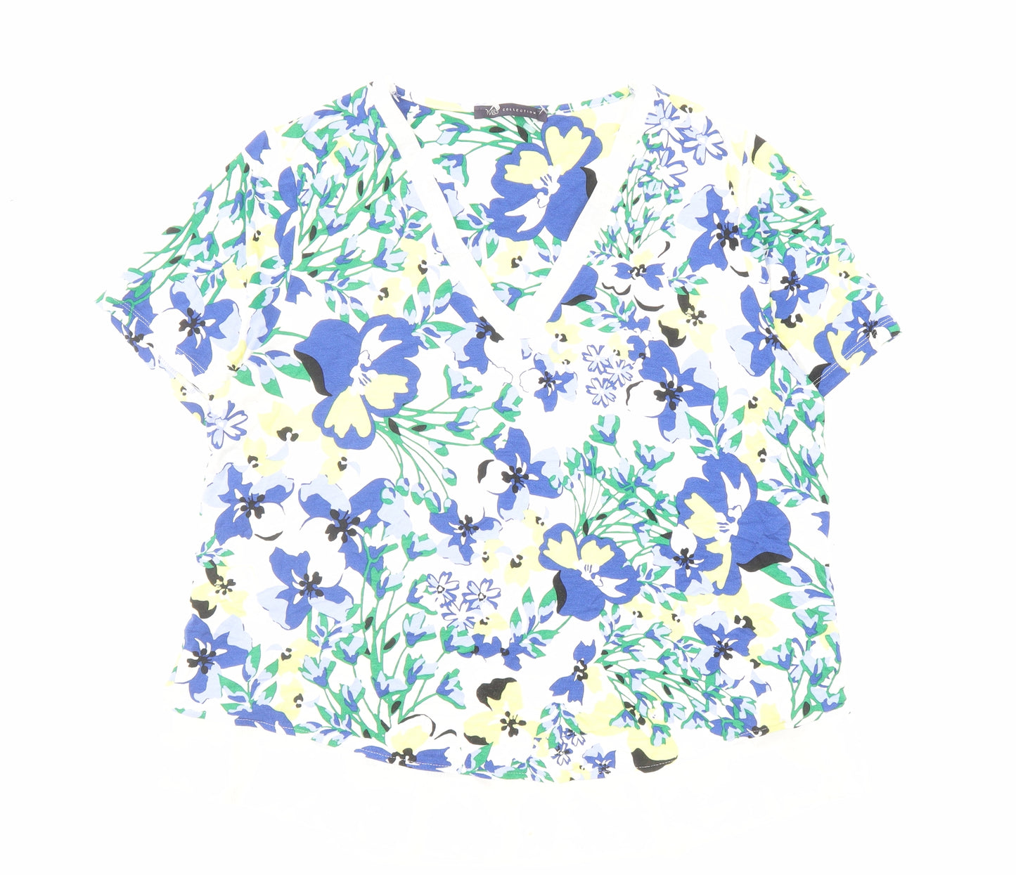 Marks and Spencer Womens Ivory Floral Viscose Basic Blouse Size 16 V-Neck
