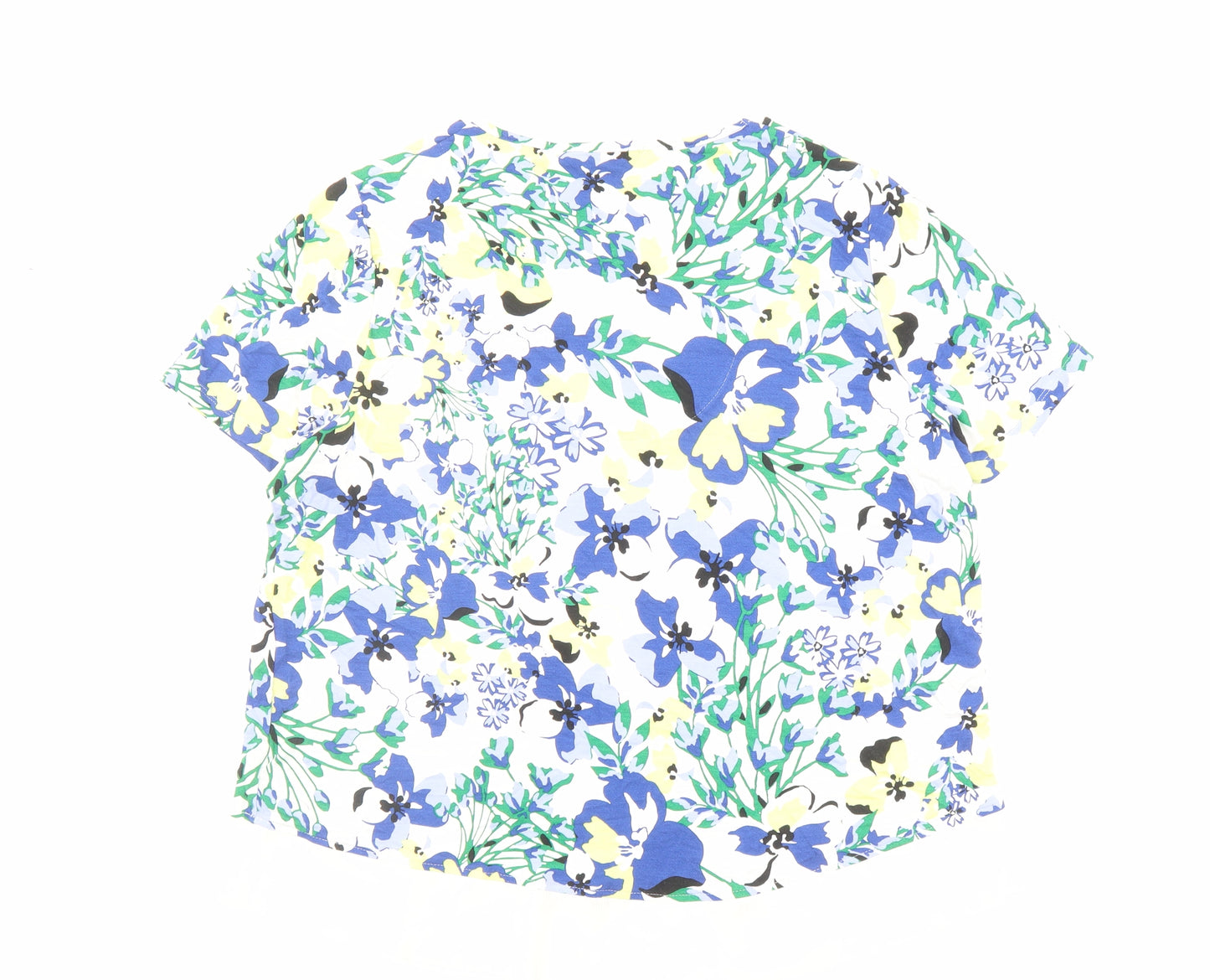 Marks and Spencer Womens Ivory Floral Viscose Basic Blouse Size 16 V-Neck