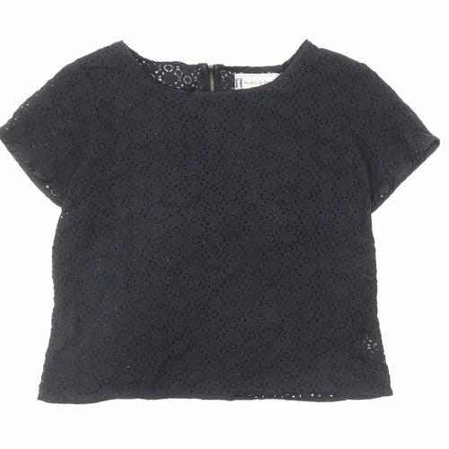 Hearts & Bows Womens Black Polyester Basic T-Shirt Size M Round Neck