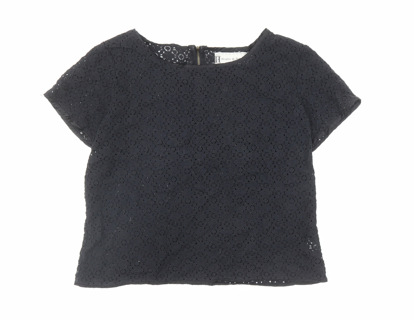 Hearts & Bows Womens Black Polyester Basic T-Shirt Size M Round Neck