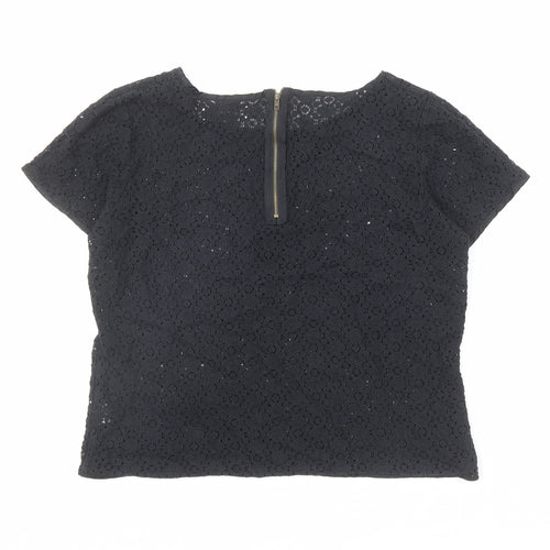 Hearts & Bows Womens Black Polyester Basic T-Shirt Size M Round Neck