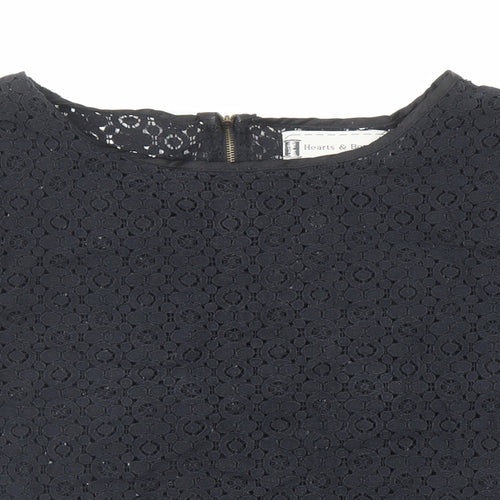 Hearts & Bows Womens Black Polyester Basic T-Shirt Size M Round Neck