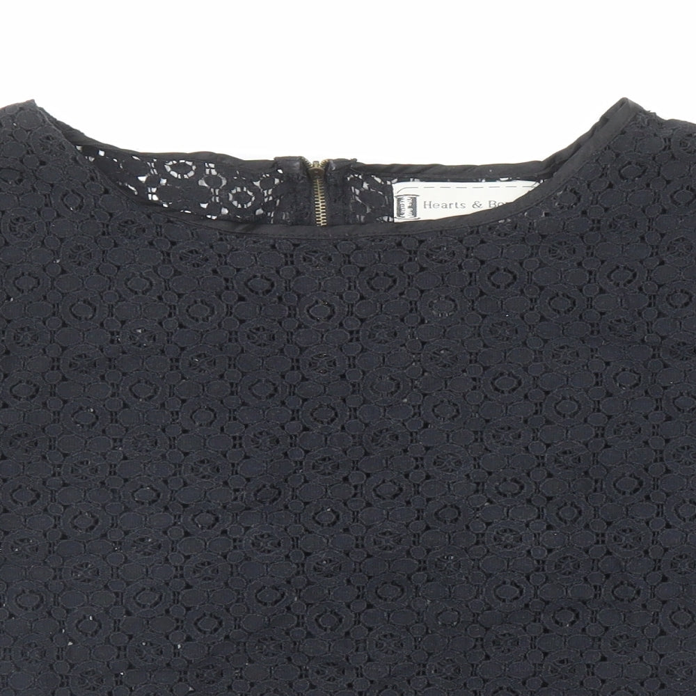 Hearts & Bows Womens Black Polyester Basic T-Shirt Size M Round Neck