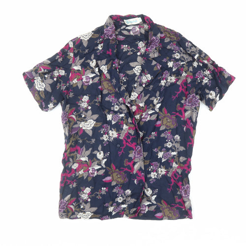 Rosanna Womens Blue Floral Viscose Basic Button-Up Size 12 Collared
