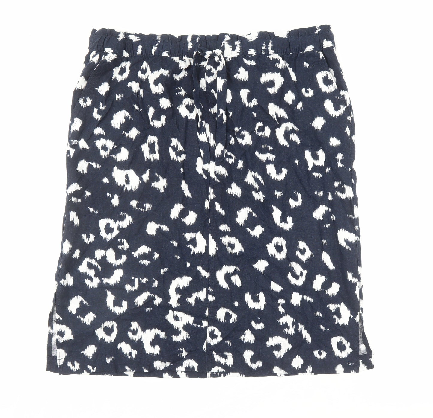 Marks and Spencer Womens Blue Animal Print Flax A-Line Skirt Size 24 - Leopard Print