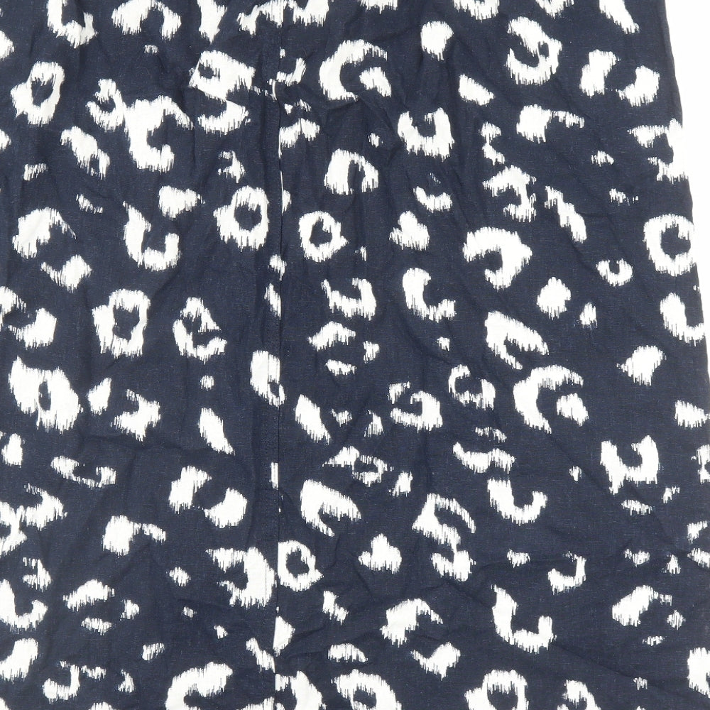 Marks and Spencer Womens Blue Animal Print Flax A-Line Skirt Size 24 - Leopard Print
